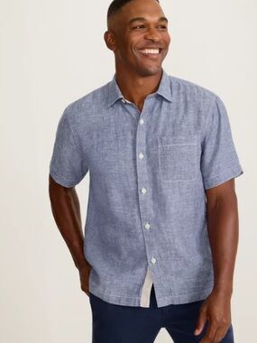 TOMMY BAHAMA Paradise Breezer Linen Short-Sleeve Shirt, Island Navy